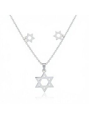 Star of David Jewelry Set Necklace Earrings Stainless Steel 18" Gift Box